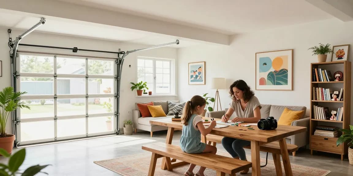 Garage conversions creating a vibrant family living space with DIY projects and cozy decor.