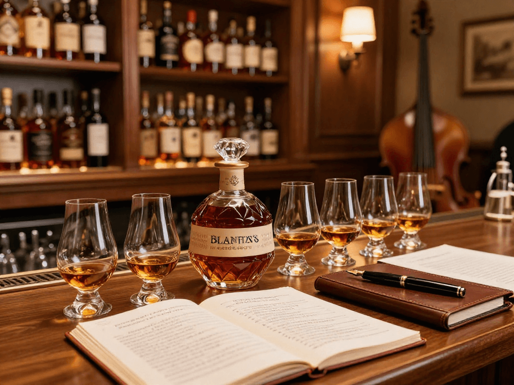 Blanton's Gold bourbon showcased elegantly in a refined whiskey tasting setup.
