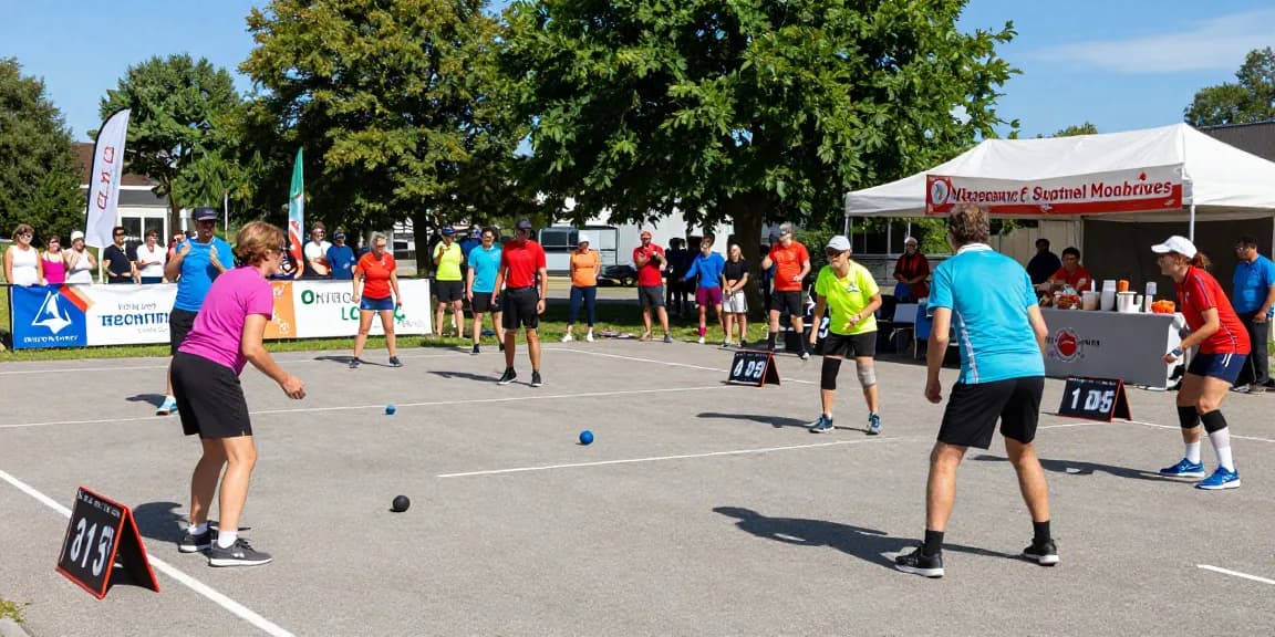 Exciting petanque tournament scene at fopikotabanjarma.org with diverse players, cheering crowds, and vibrant atmosphere.