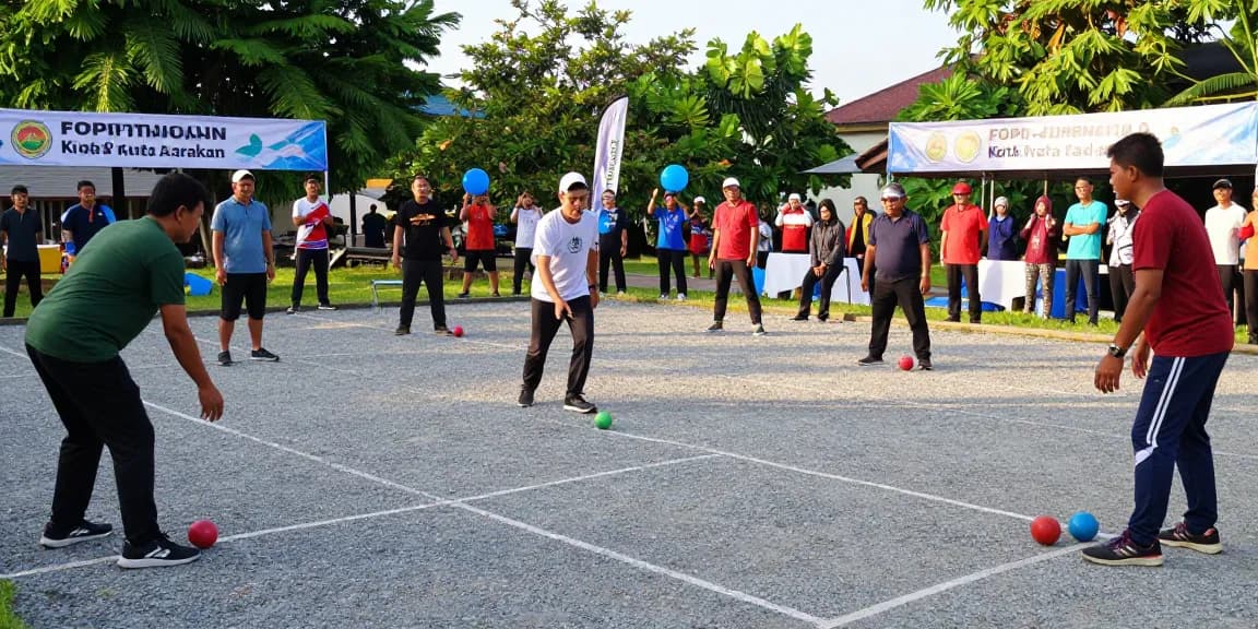 FOPI Kota Tarakan petanque players competing in an outdoor community match.