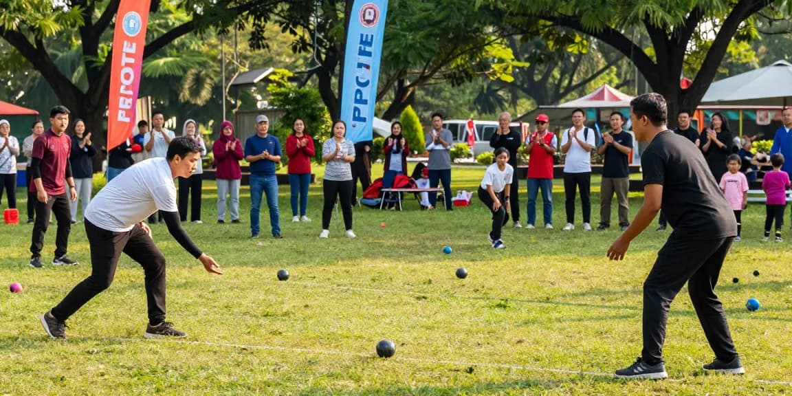 Dynamic petanque game at FOPI Kota Gorontalo showcasing community spirit.