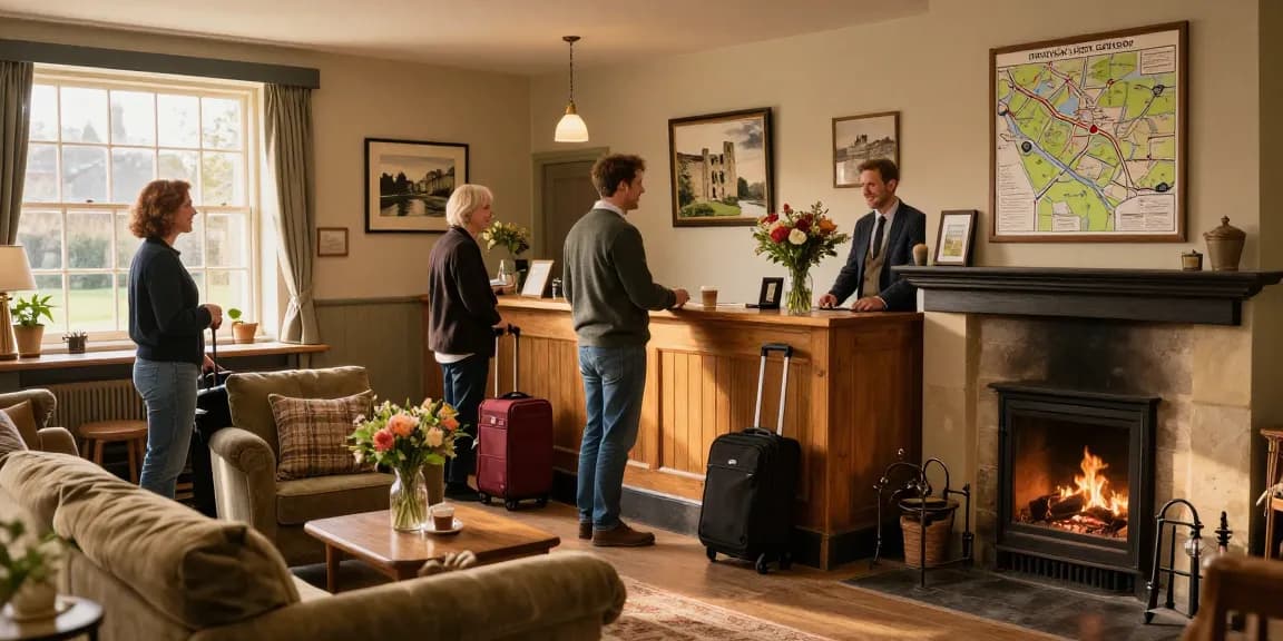 Welcoming reception area of a B&B Skipton with friendly host and cozy ambiance