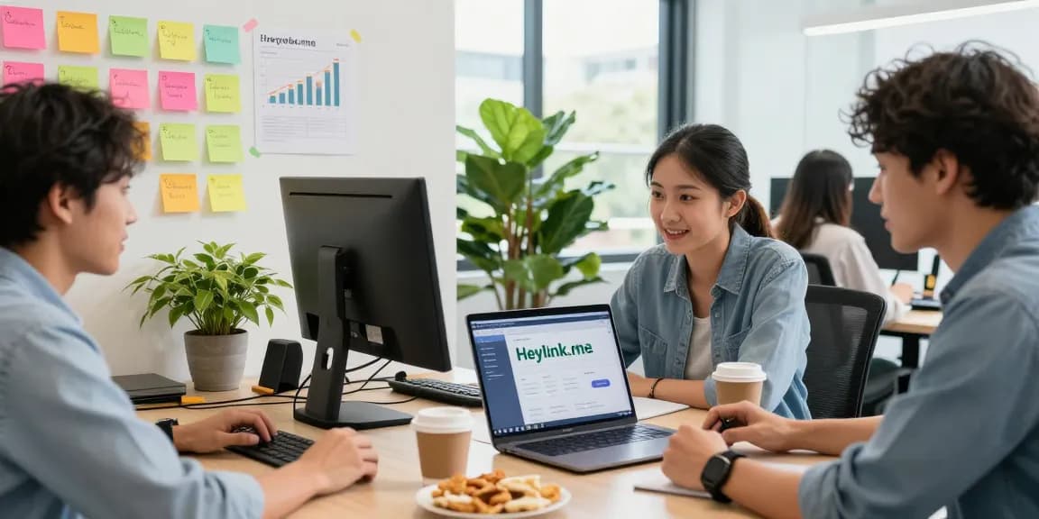 Tim kreatif menggunakan GEGESLOT di sela kerja sama di kantor modern.