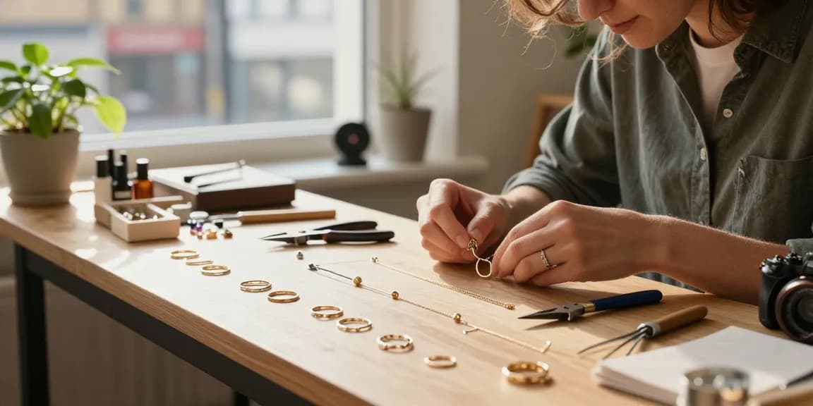 Artisan crafting minimalist jewellery uk with delicate pieces and natural light