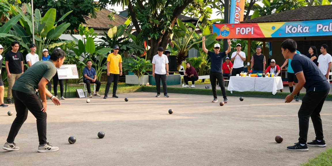 Community petanque game at fopikotapalu.org, showcasing players and vibrant atmosphere.