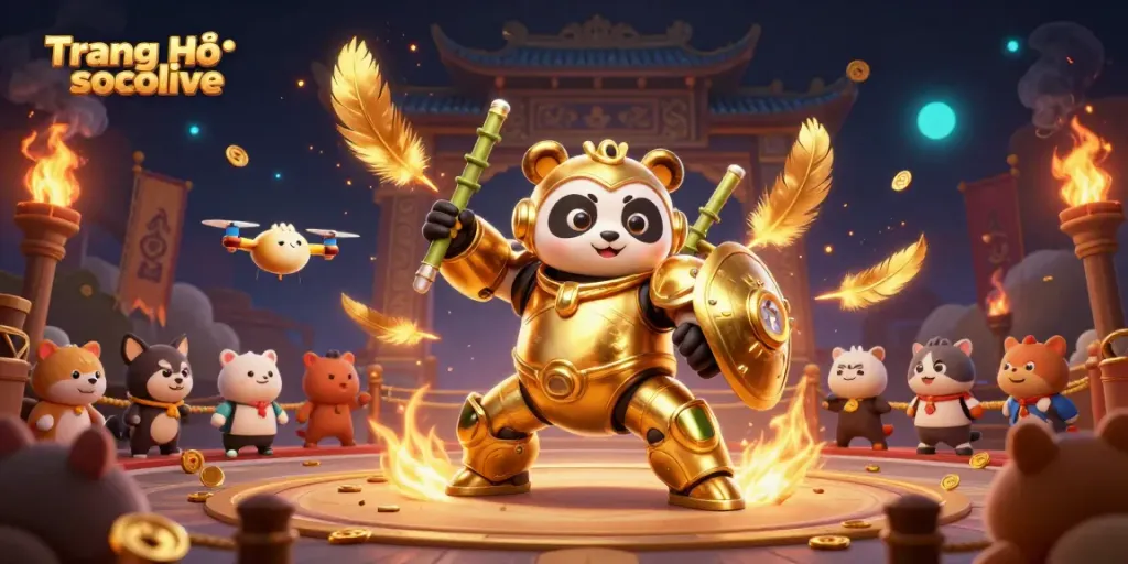 Experience thrilling gameplay at Trang Chủ socolive with a dynamic mech-suit panda in an exciting arena.