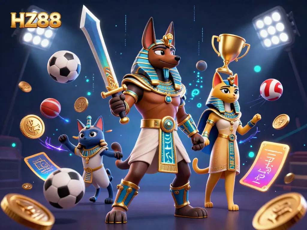 Experience the excitement of winning at HZ88 with 3D characters and dynamic sports elements surrounding ancient warriors.