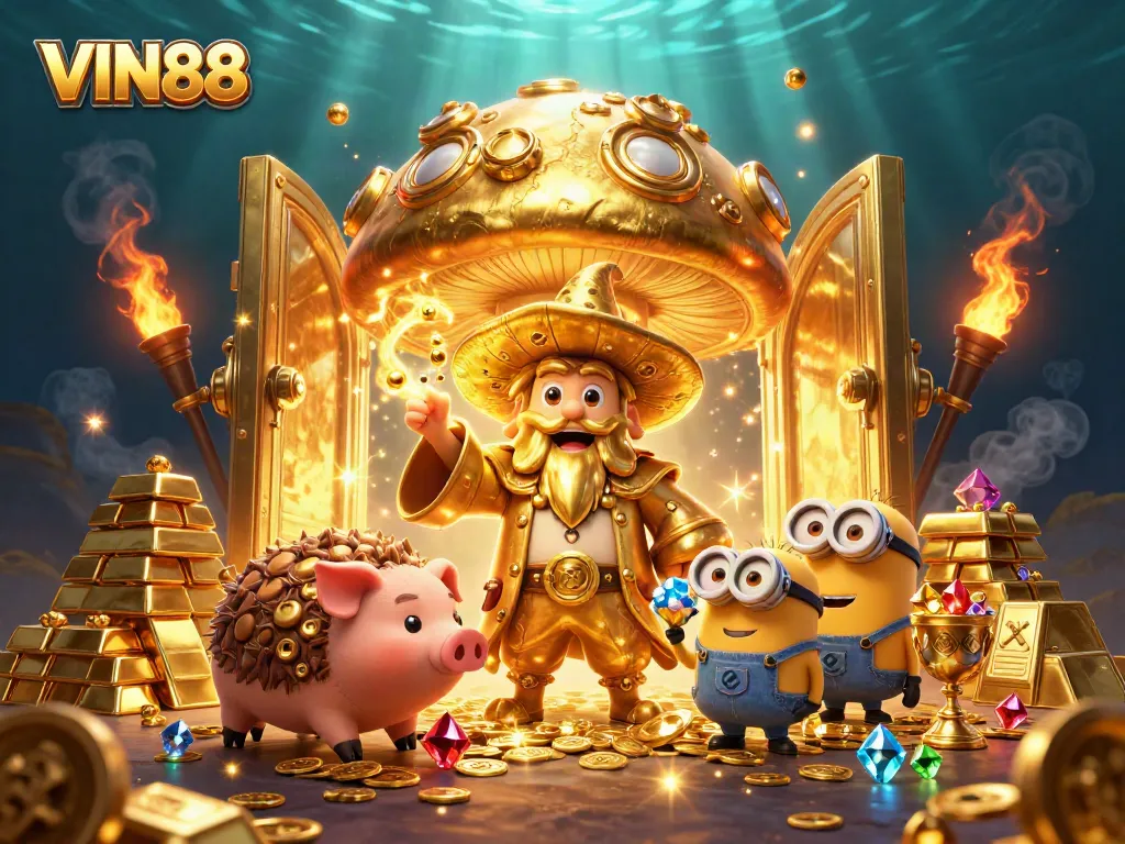 Experience thrilling wins at VIN88 with gold treasures and magical characters in an exciting online casino