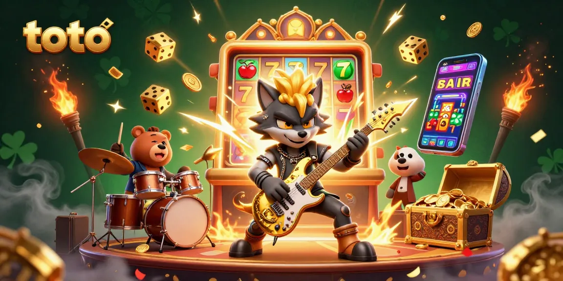 Experience thrilling casino action with toto in a dynamic 3D illustration featuring rock star characters.