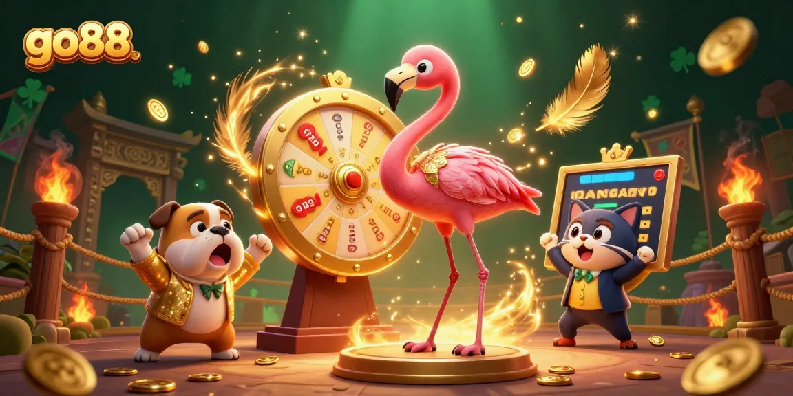Experience the excitement of go88 with vibrant 3D characters and dynamic casino elements in this vibrant scene.