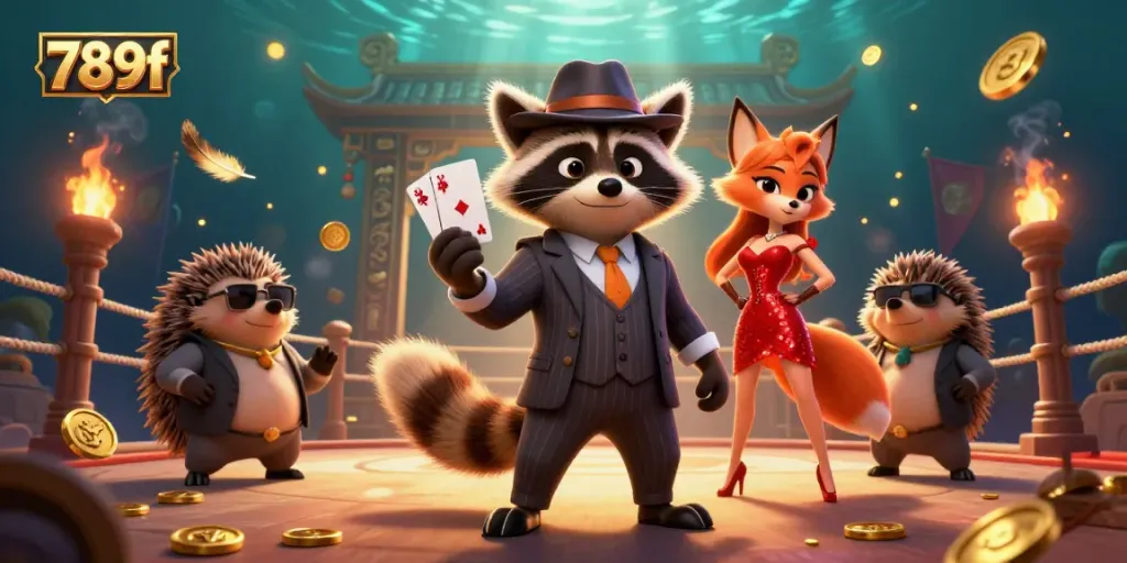 Engage in thrilling gambling action at 789f with suave cartoon characters in a rich casino atmosphere.