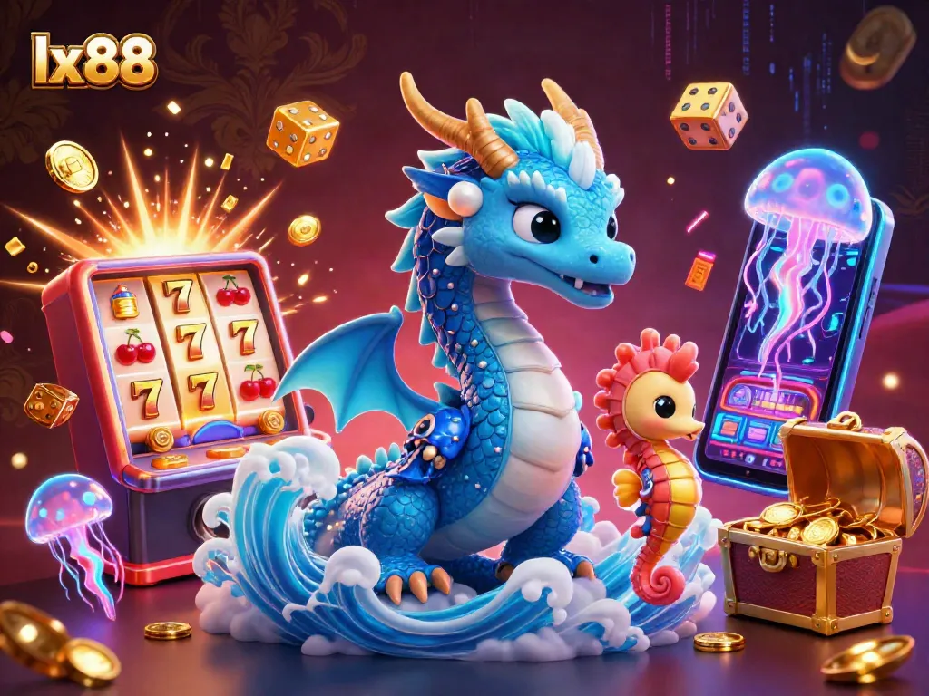 Engage with lx88 slot action as a dragon, seahorse knight, and jellyfish emerge in a vibrant casino scene.