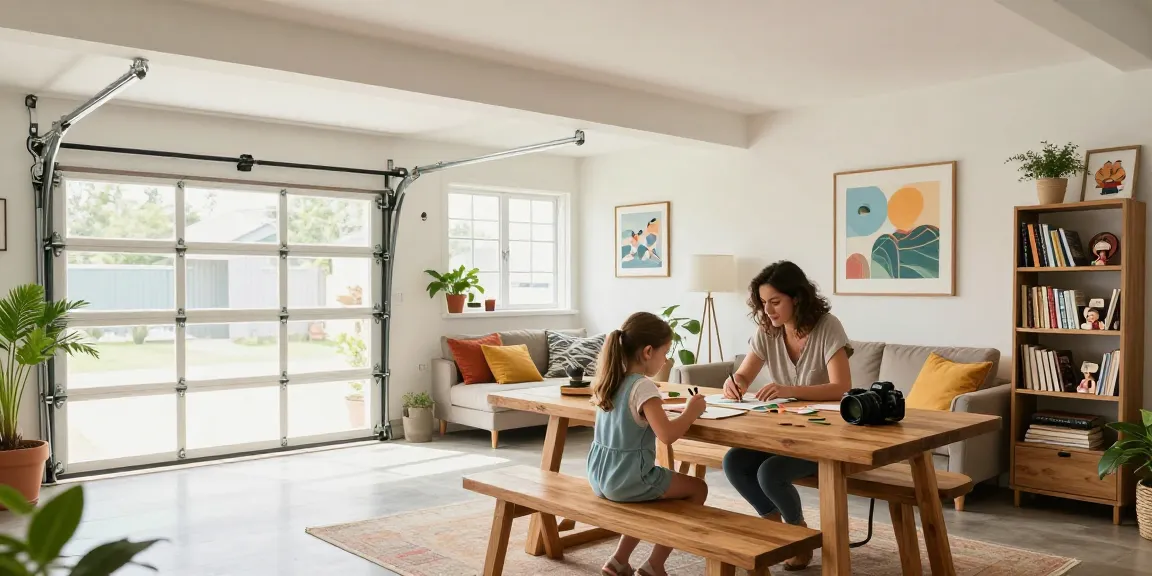 Garage conversions creating a vibrant family living space with DIY projects and cozy decor.