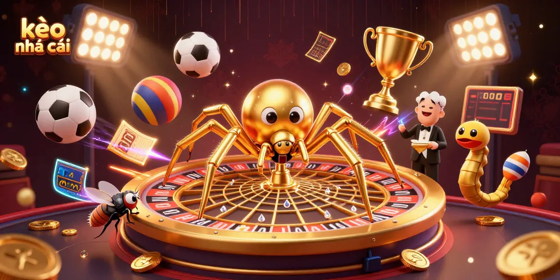 Experience the thrill of kèo nhà cái with an animated spider spinning a roulette wheel web.