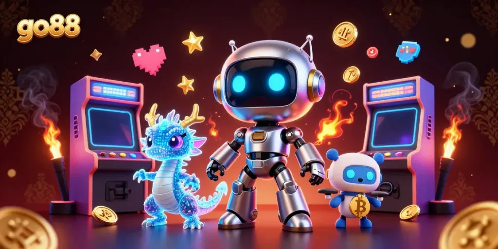 Engage in thrilling gaming action at go88 with vibrant characters and casino elements.