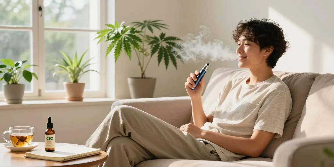 How To Vape with natural wellness in mind using high-quality CBD oil and a vape device in a serene living space.
