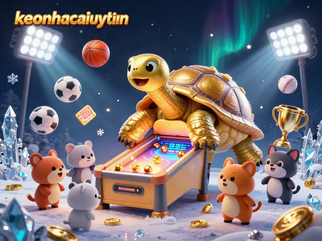 Catch thrilling moments in sports betting with keonhacaiuytinn as small animals celebrate around a golden tortoise pinball.