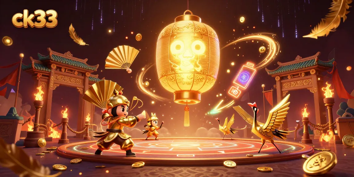 Experience ck33 gaming thrills with captivating 3D lantern spirits and vibrant casino elements.