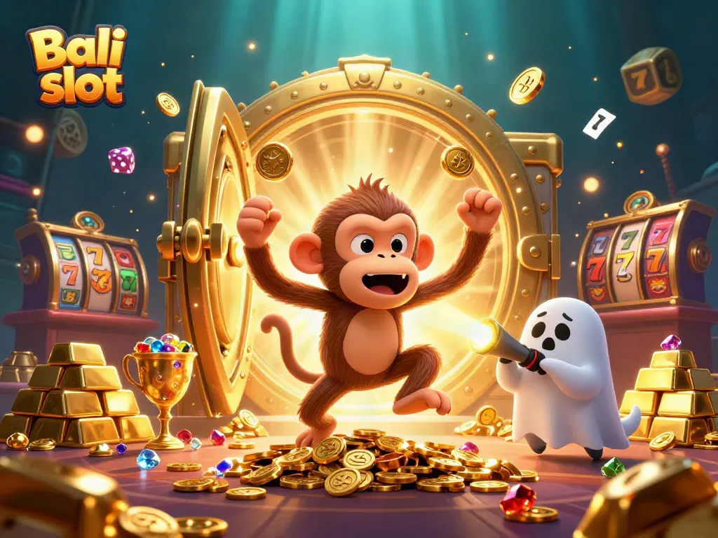 Experience the thrill of Bali slot adventures with playful characters and golden treasures illuminated in a vibrant casino.