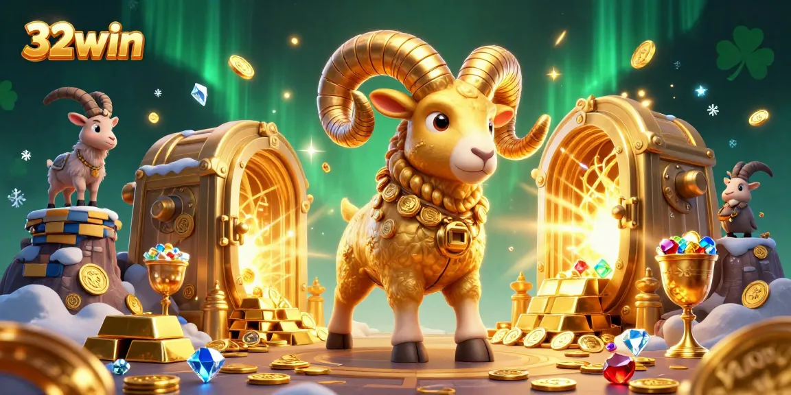 Experience thrilling gameplay at 32win with a 3D cartoon scene full of rich casino treasures and golden elements.