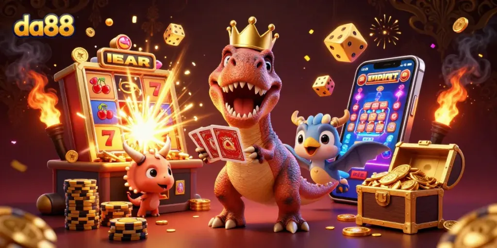 Engage in exciting jackpots with da88, featuring fun characters and vibrant casino elements!