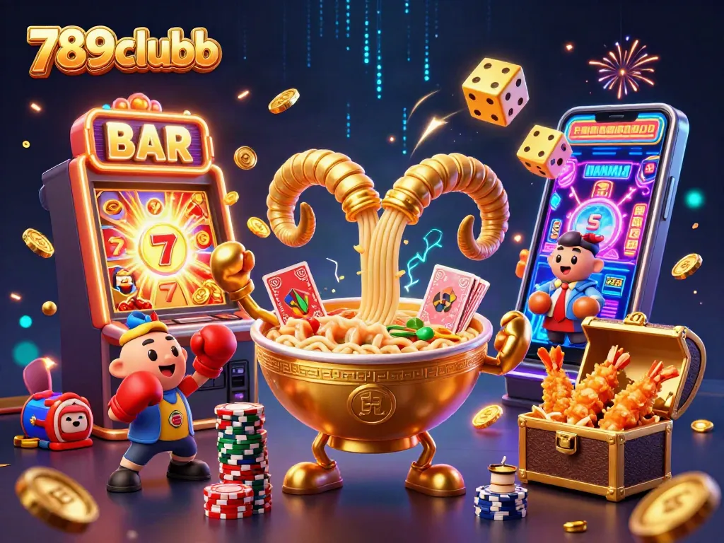Experience vibrant 789clubb action with a lively 3D casino illustration showcasing dynamic game elements.