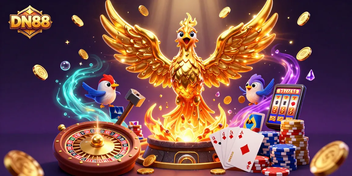 Play exciting casino games at DN88 with golden phoenix and dynamic elements.