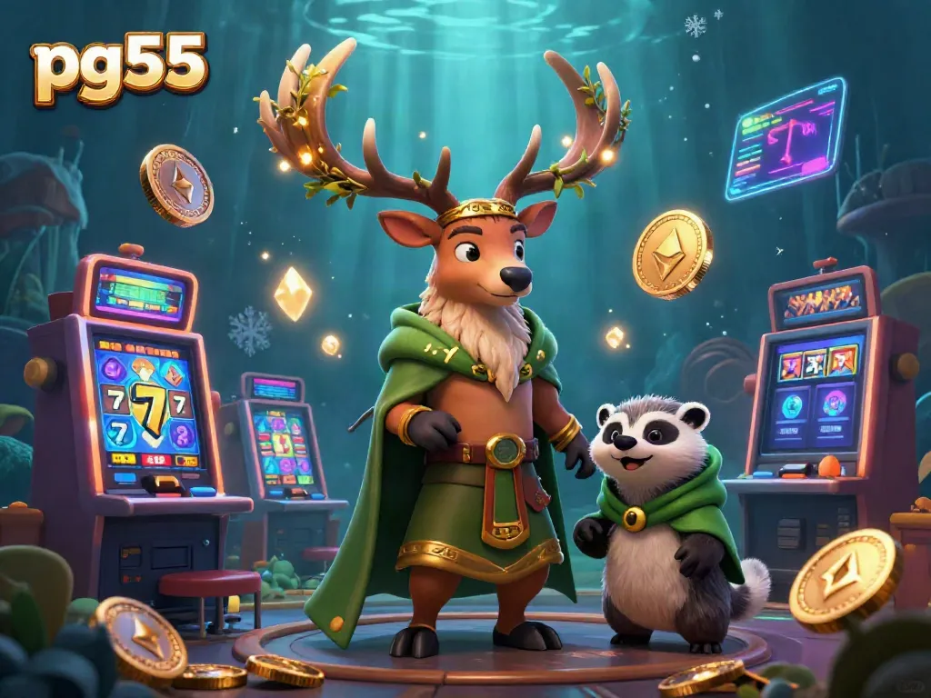 Engage with PG55 through an exciting slot game adventure, featuring a druid and badger.