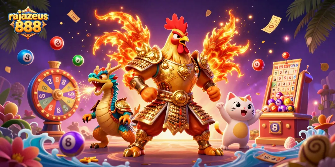 Engage with rajazeus 888 through vibrant lottery elements and dynamic casino characters in action.