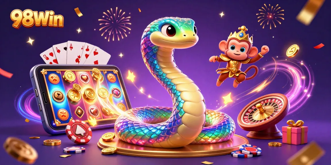 Experience the vibrant gaming world of 98Win with colorful slot games, dynamic characters, and thrilling action.