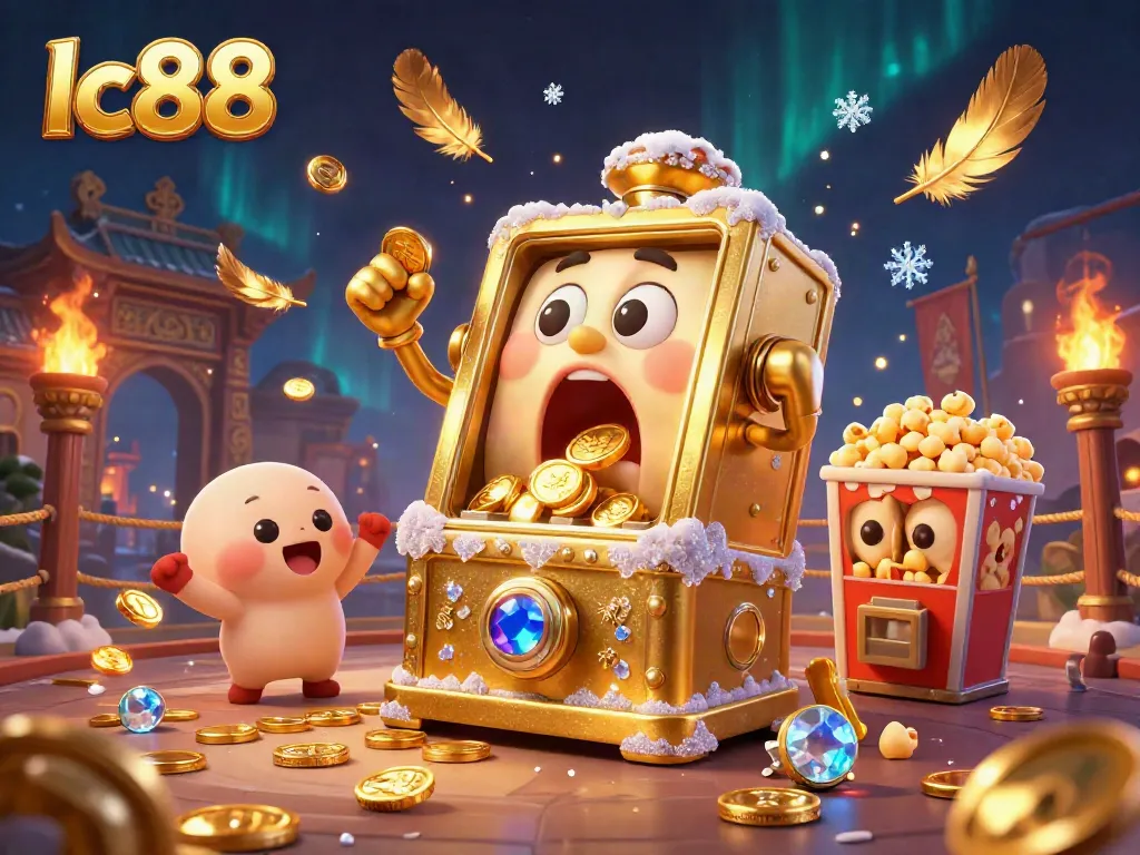 lc88 slot machine wins big in a lively casino scene with cheering machines and golden coins.
