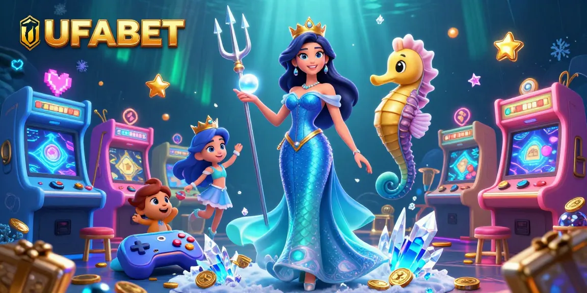 Experience the thrill of UFABET gaming with vibrant arcade elements and mystical characters in a packed casino scene.
