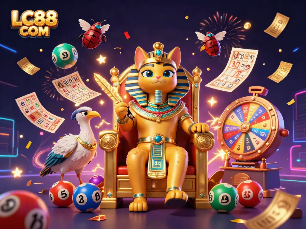 Experience the excitement of LC88 COM with illustrated 3D casino characters and vibrant gaming elements.