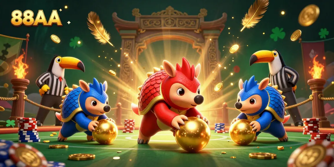 Experience exciting games at 88AA, where vibrant pangolins roll through poker chips in a lively casino.