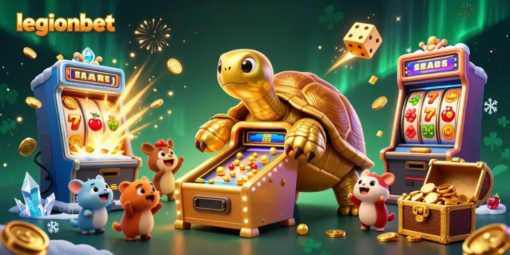 Enjoy an exciting gaming experience at legionbet with vibrant scenes of slots and winning elements.
