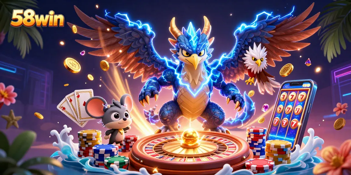 Engage with the thrilling world of 58win casino featuring dynamic 3D elements, vibrant characters, and exciting game visuals.