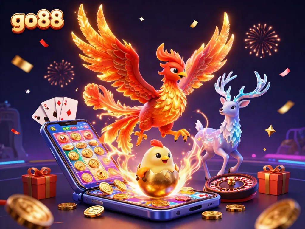Experience the excitement of go88 with a vibrant phoenix and dynamic casino elements.