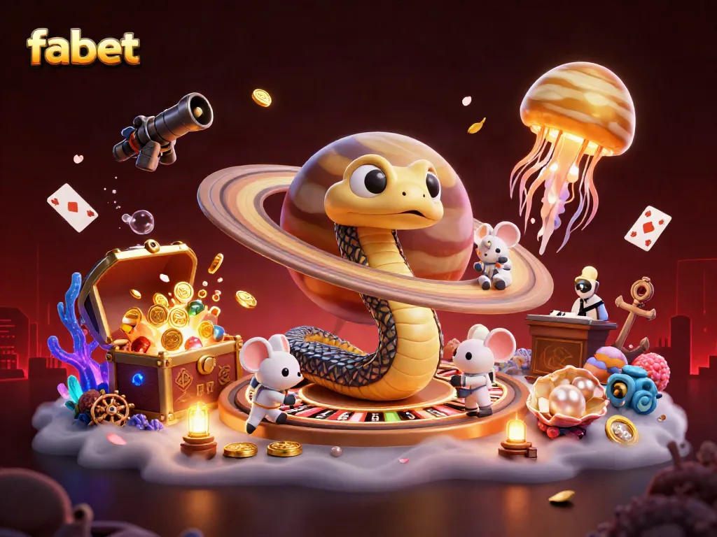 Experience thrilling bets with fabet as tiny astronaut mice navigate a roulette wheel planet.