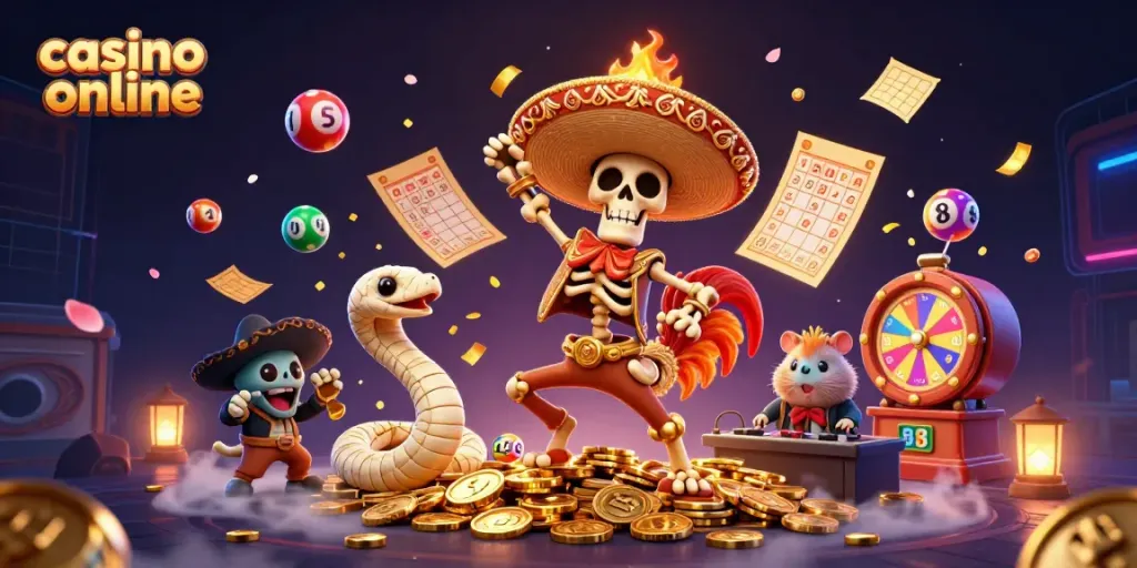Engage with vibrant casino online excitement as a dancing rooster, a mummy snake, and a DJ hamster bring the scene to life.
