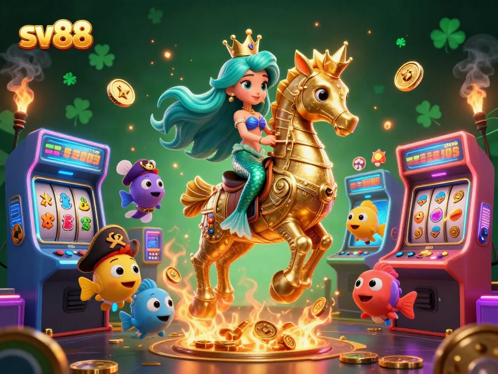 Experience thrilling gaming fun with sv88's exceptional mermaid princess in a dynamic underwater casino scene.