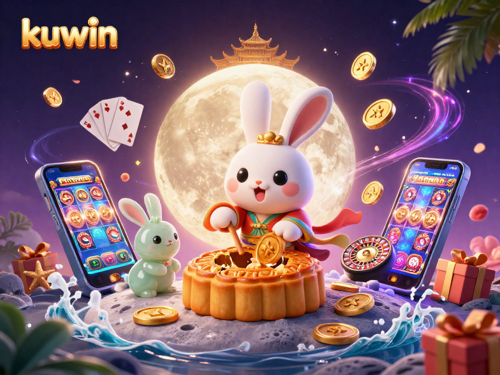Kuwin players enjoy thrilling casino experiences with a 3D moon rabbit panning poker chips.