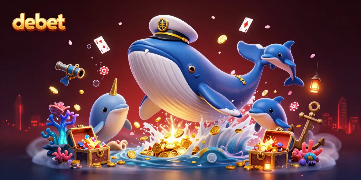 Engage in the world of debet with a cartoon whale, narwhal, and dolphins showcasing gambling adventures.
