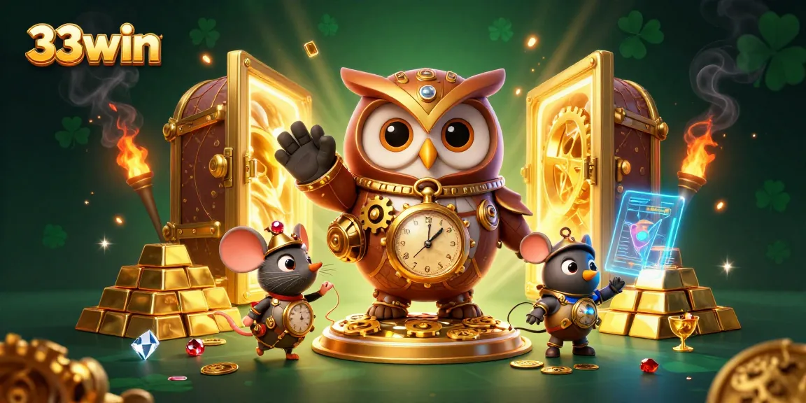 Experience thrilling moments at 33win with vibrant casino elements illuminating a steampunk adventure.