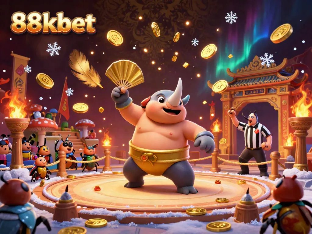88kbet brings the thrill of casino gaming to life with a dynamic 3D illustration of a rhinoceros beetle sumo champion.