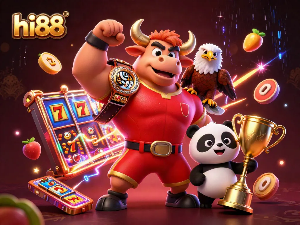 Experience winning with hi88 as vibrant characters celebrate jackpot luck in a lively casino setting.