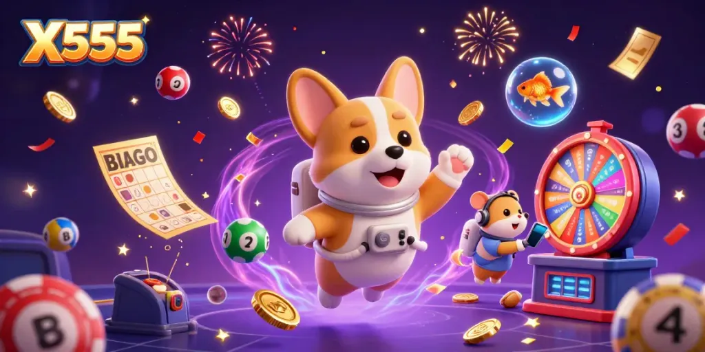 X555 immerses players in a dynamic space casino adventure with floating poker chips and lottery elements