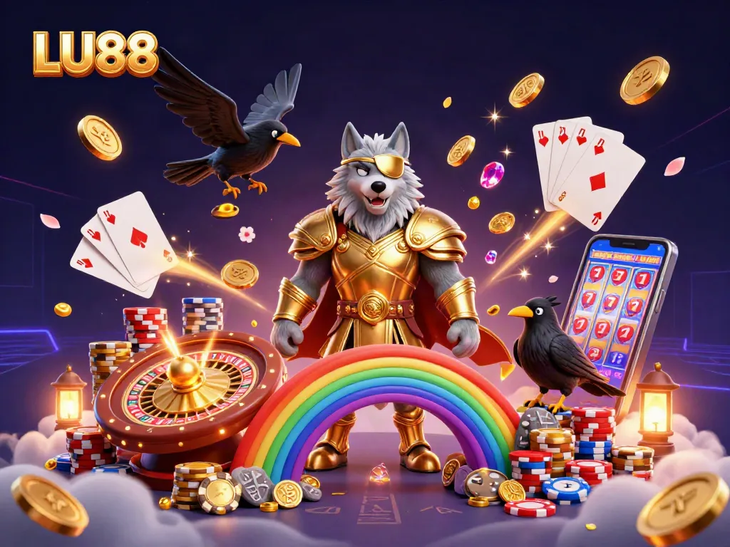 Experience the thrill of LU88 with vibrant casino elements in a mystical Norse-themed scene.