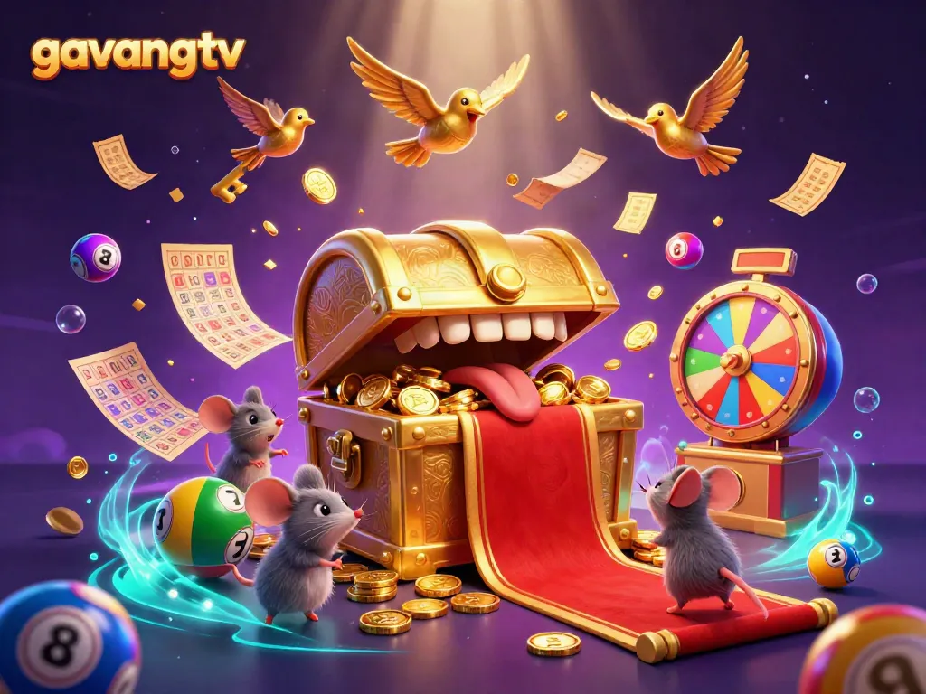 Experience thrilling wins with gavangtv's vibrant digital scene of a treasure chest and rich game elements.