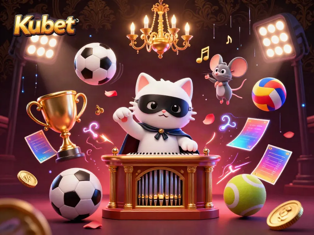 Kubet showcases an engaging 3D digital scene of gaming excitement with various sports elements, vibrant characters, and rich details.