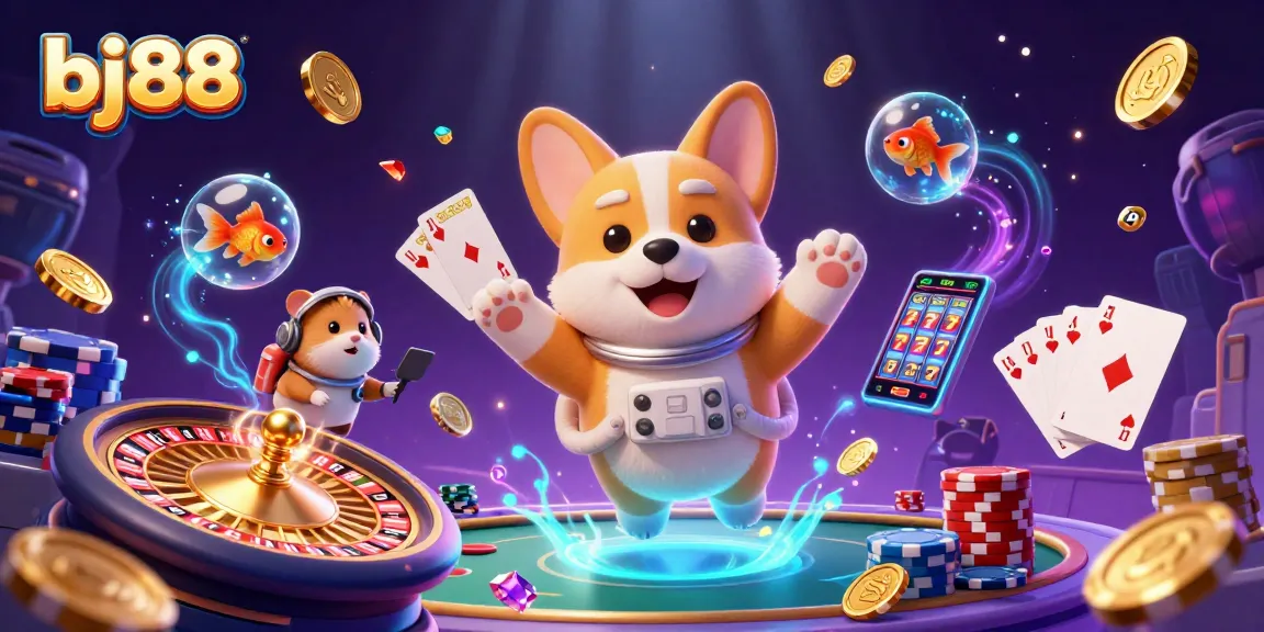 Experience thrilling gaming moments at bj88 with this playful underwater casino scene featuring dynamic characters and vibrant elements.